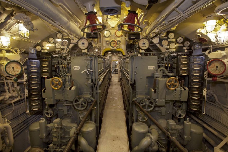 U-505 submarine engine room.